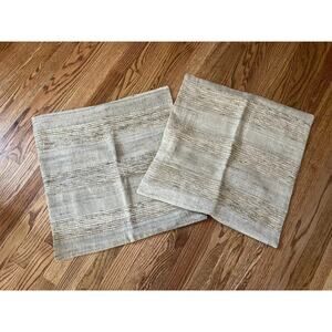 Ballard Designs Set of 2 EUC Khaki/Tan Silk-Linen Blend Pillow Covers 20"